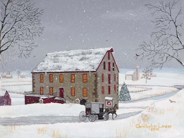 Winter, Christmas, White Horse, Mill