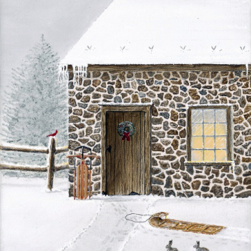Christopher Lanser, springhouse, snow, sled, Christmas