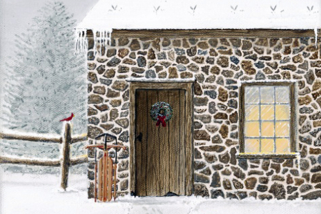 Christopher Lanser, springhouse, snow, sled, Christmas